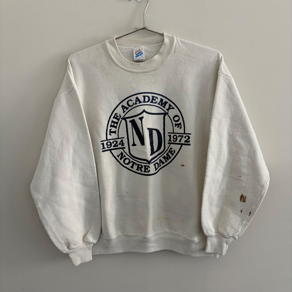 Vintage Jerzees Super Sweats The Academy of Notre Dame Sweatshirt White Large